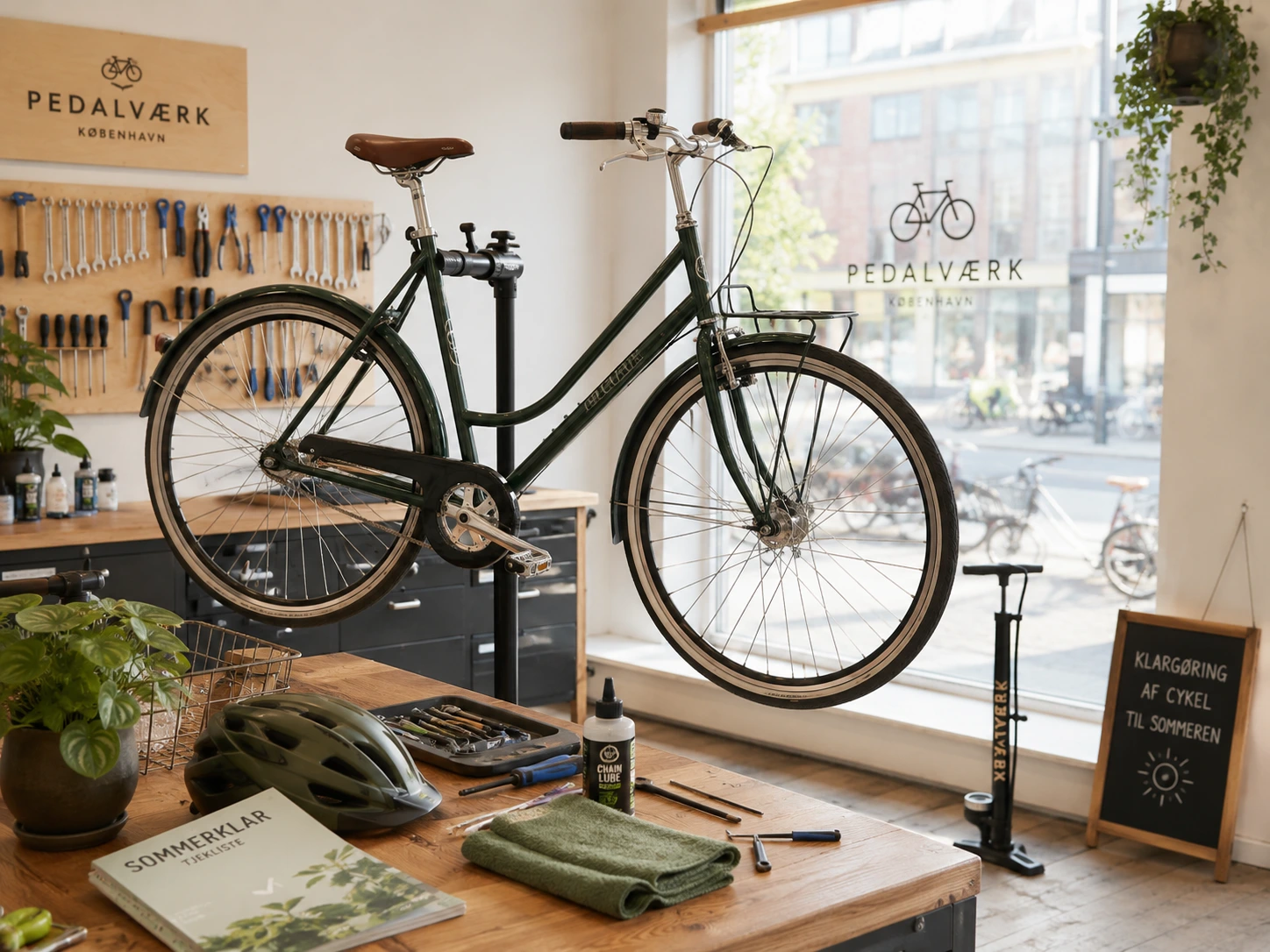 Cykel klargøres til sommersæsonen hos Pedalværk i København