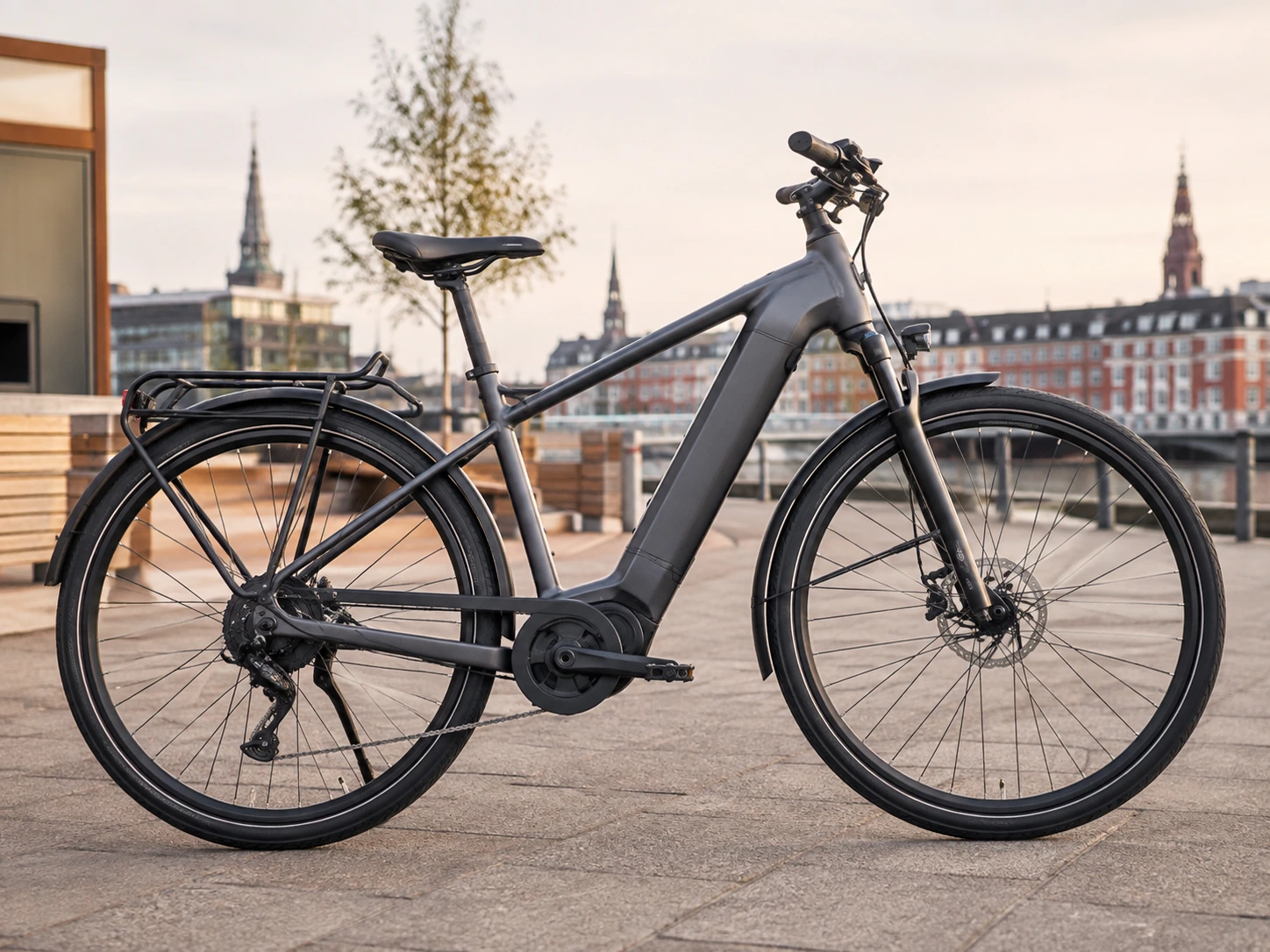 elcykel på en gade i en by